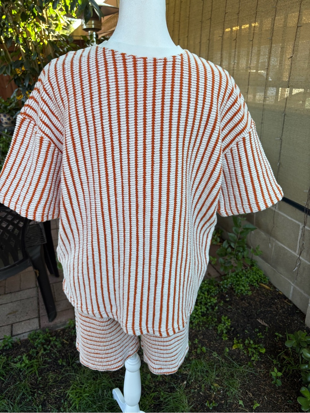 Men's Knit Short Sleeve Set - Orange & White Striped